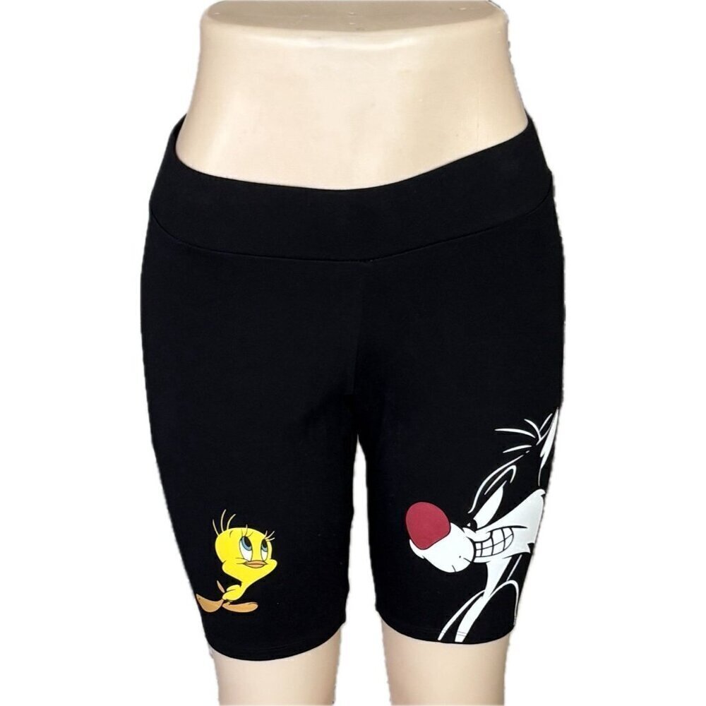 Looney Tunes +3 Black Tweety Bird & Sylvester Graphic Cotton Stretch Bike Shorts - Picture 2 of 6
